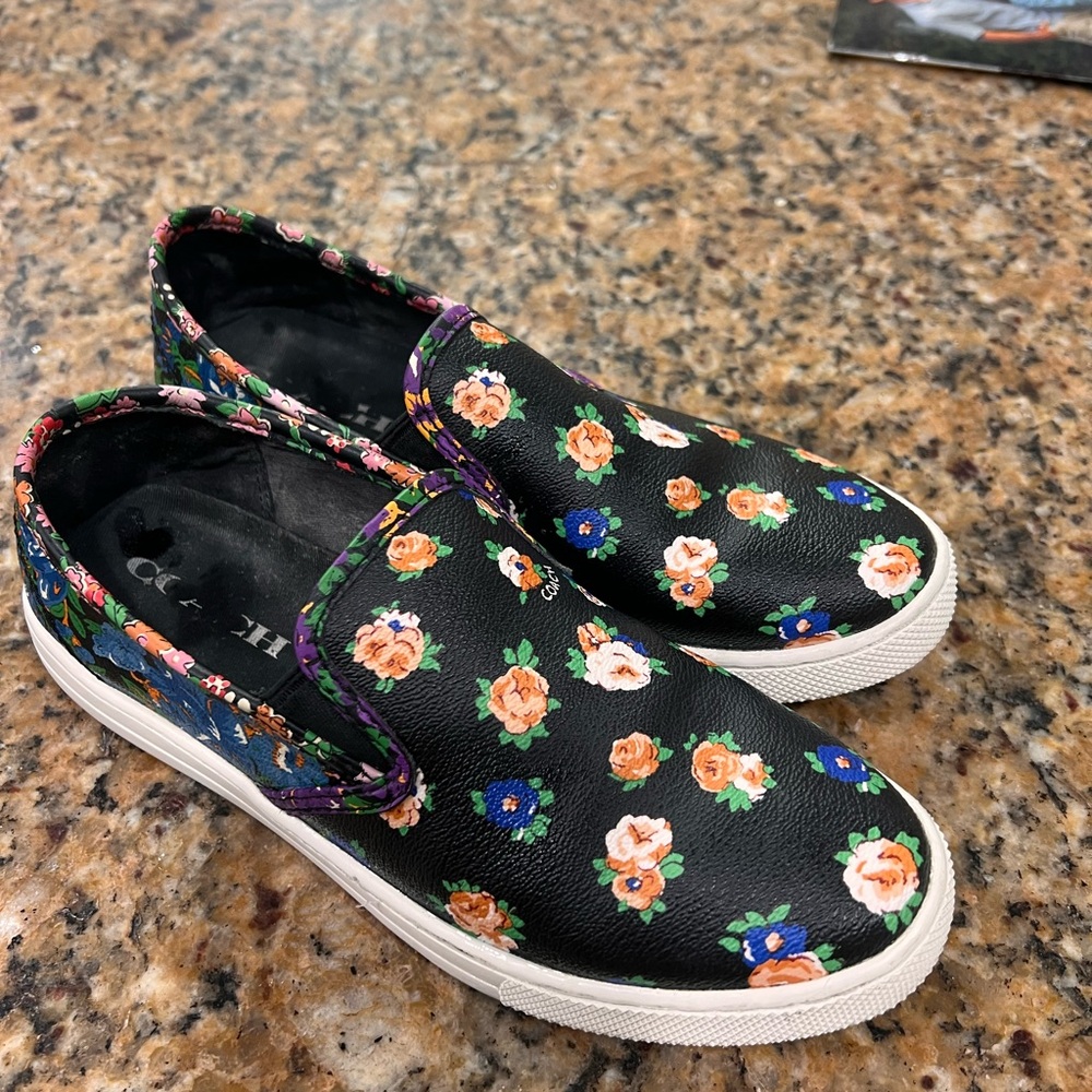 Coach Black Floral Slip-On Sneakers Loafers - Picture 4 of 5